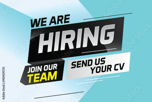 Hiring recruitment design for banner poster. We are hiring lettering with geometric shapes lines. Vector illustration typographic. Open vacancy design template

