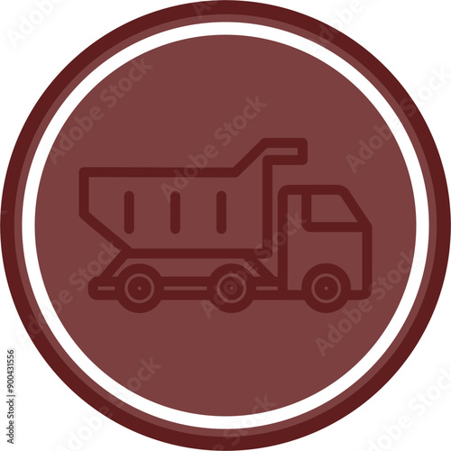 Dump truck Vector Line Double Circle Maroon