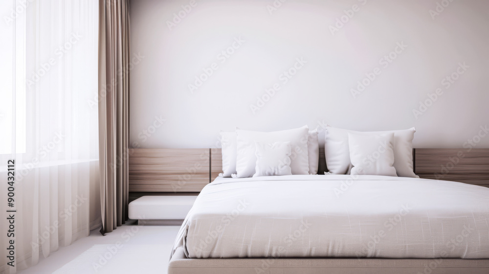 Fototapeta premium Luxurious hotel room interiors in warm tones with chic decor and natural lighting.
