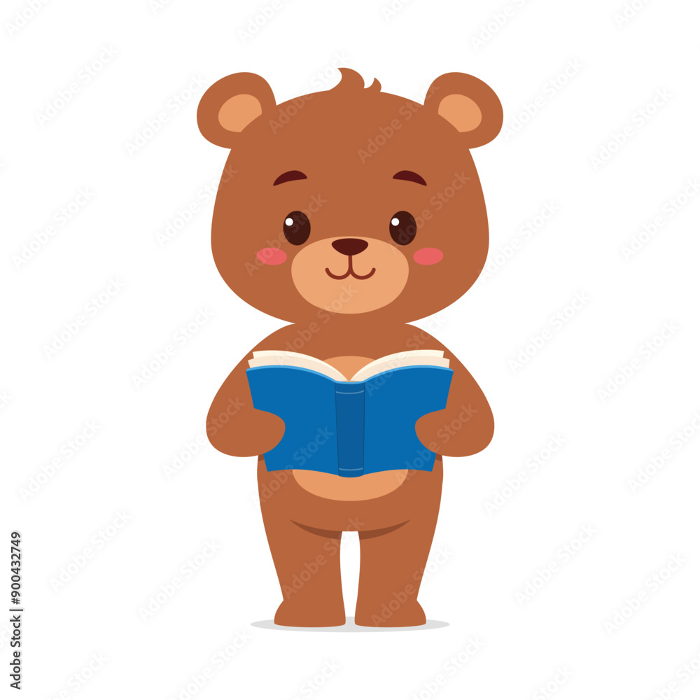 Obraz premium cute little bear read book and feeling happy