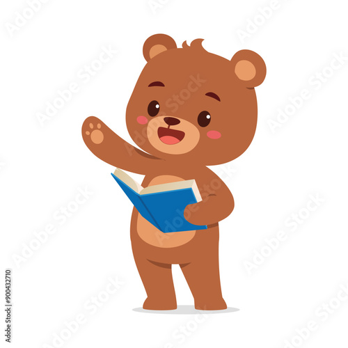 cute little bear read book and feeling happy