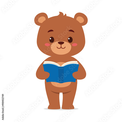 cute little bear read book and feeling happy