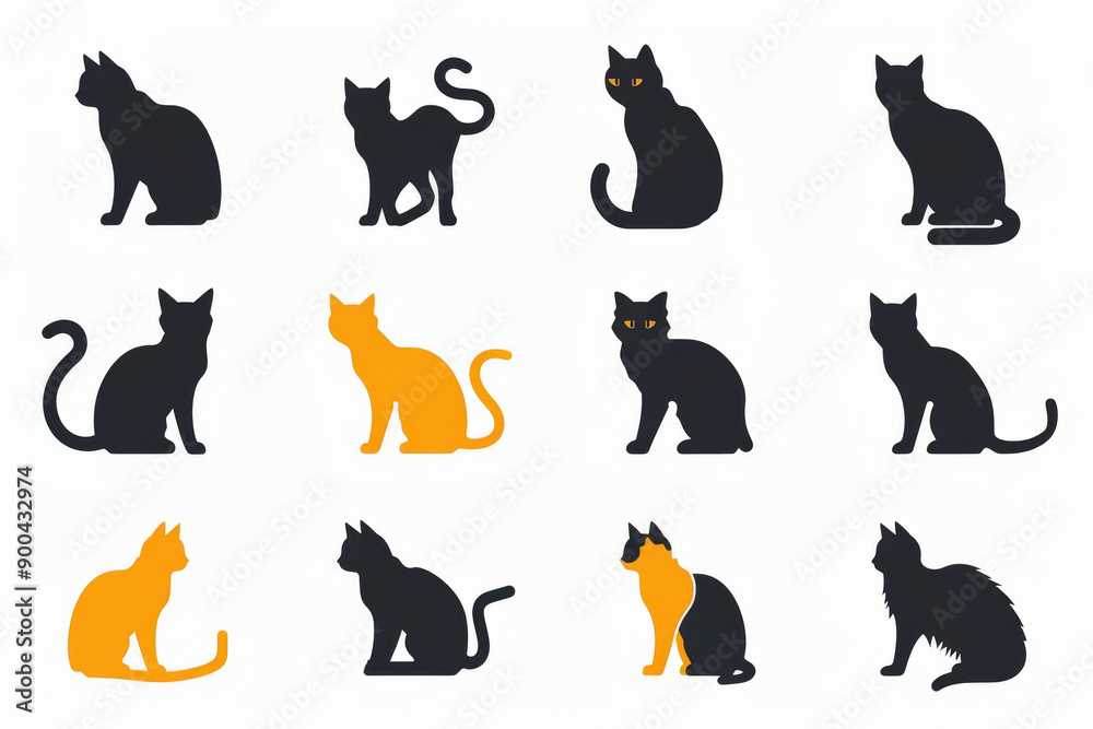 Cat flat icon, minimal kitten symbol, kitty sign isolated, pet pictogram, cat set on white Cat flat icon, minimal kitten symbol, kitty sign isolated, pet pictogram, cat set on white