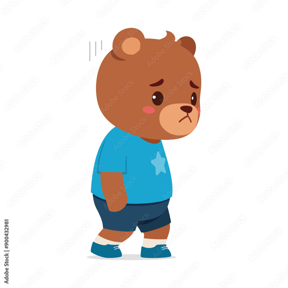 Fototapeta premium cute little bear walking alone and feeling sad