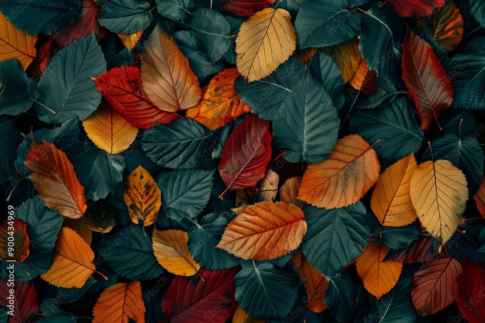 Autumn Leaf Texture Background, Colored Autumn Tree Leaves Pattern, Red Orange Foliage Banner, Fall Leaf