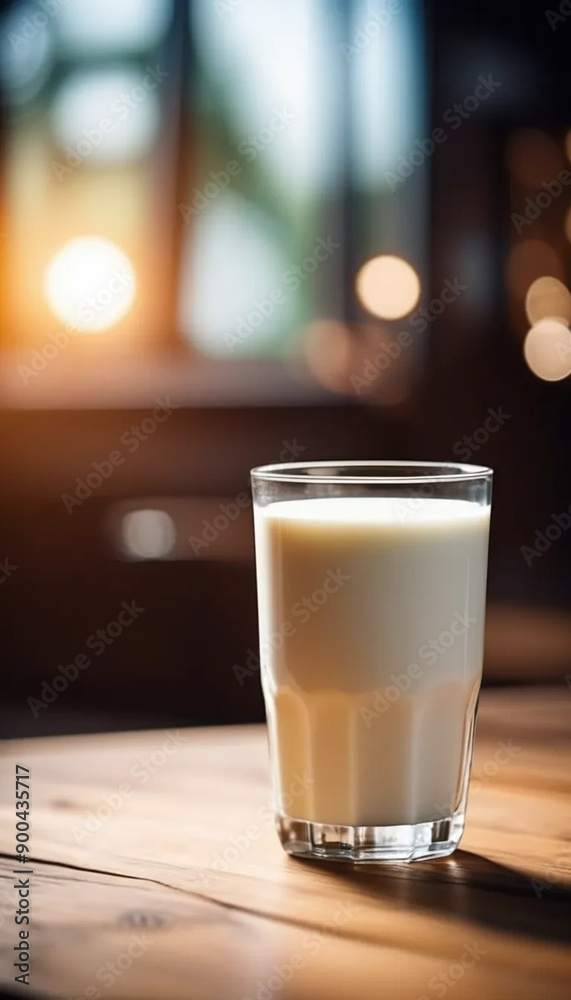 A glasss of milk on wooden table with blurred background, ai A glasss of milk on wooden table with blurred background, ai