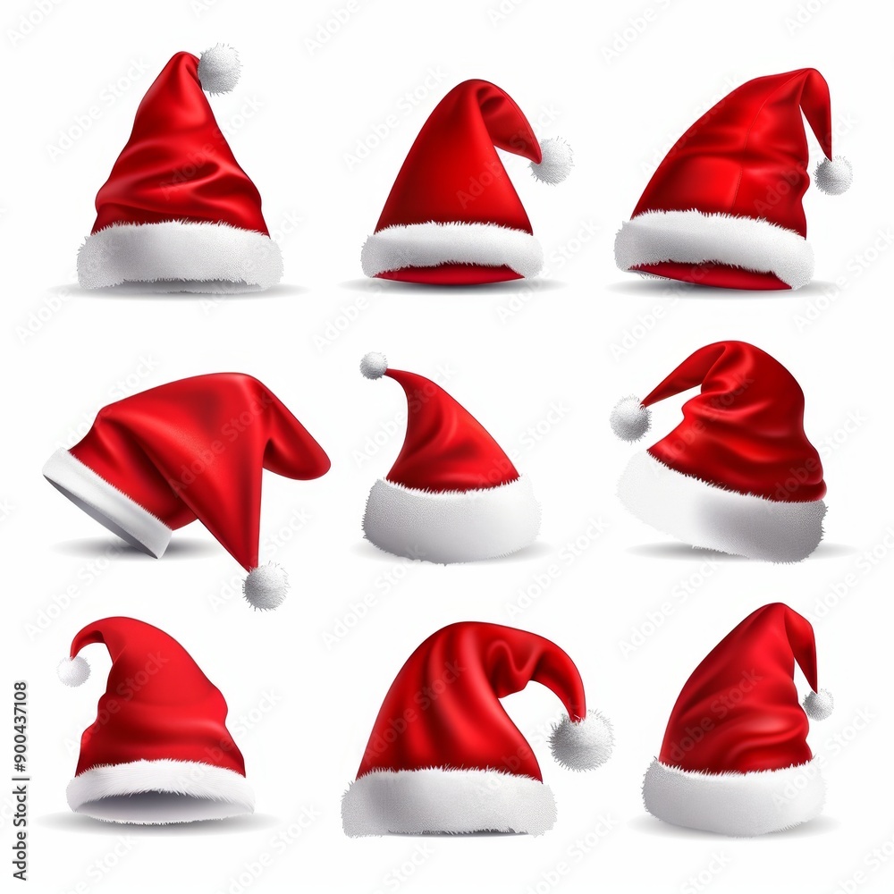 Santa hat icon, christmas hat, santa claus cap , red holiday costume symbol, xmas hat sign on white Santa hat icon, christmas hat, santa claus cap , red holiday costume symbol, xmas hat sign on white