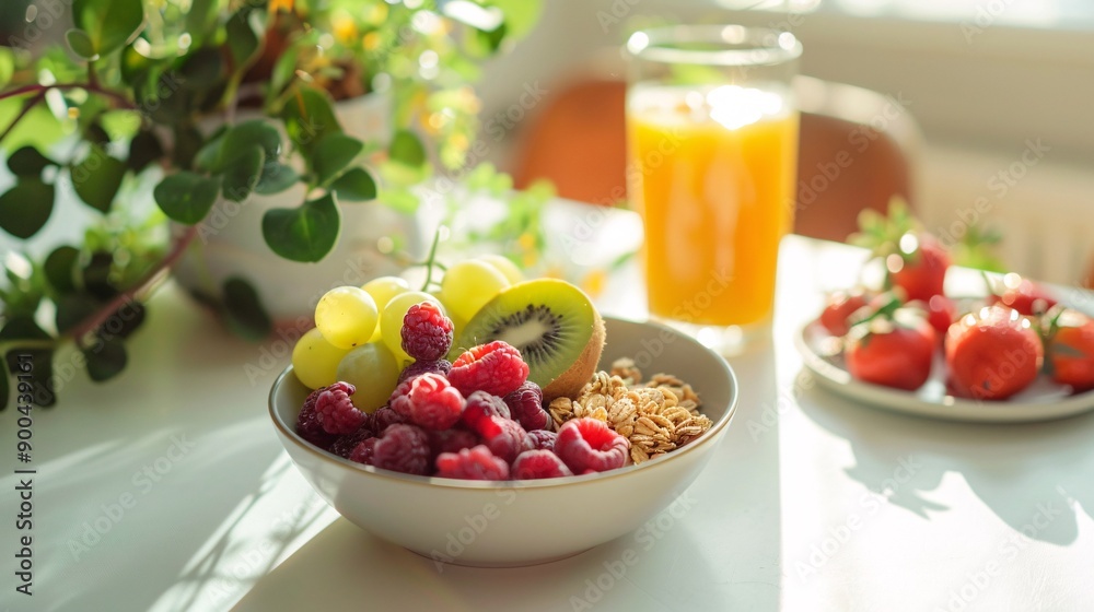 Nutritious Breakfast with Strawberries, Oranges, Blueberries, and Whole Grains Nutritious Breakfast with Strawberries, Oranges, Blueberries, and Whole Grains