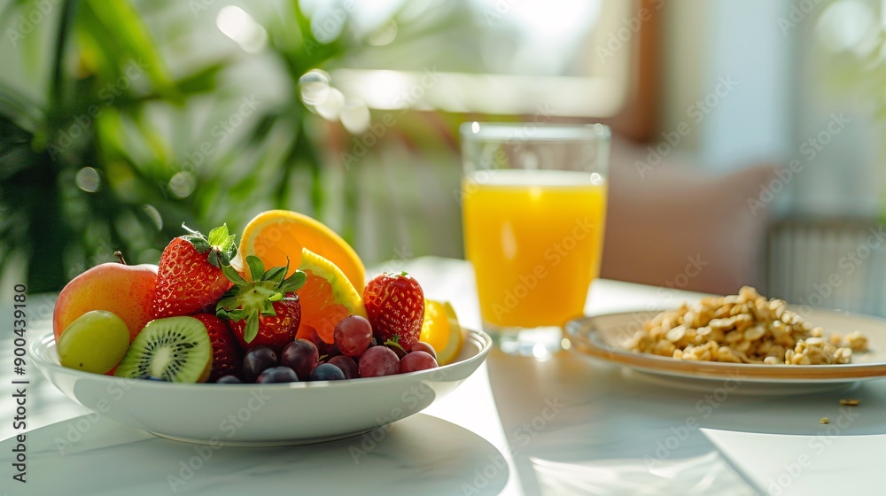 Nutritious Breakfast with Strawberries, Oranges, Blueberries, and Whole Grains