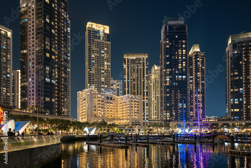 Hotels and apartment residential skyscraper buildings panoramic view in Dubai Marina Creek Harbour