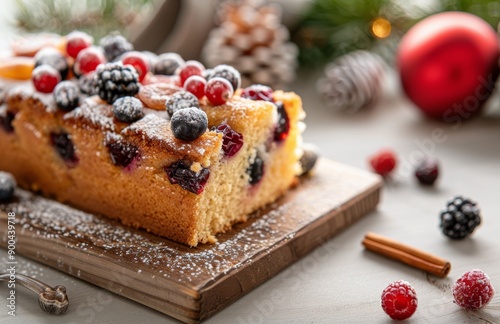 Fruitcake Slices on Wooden Cutting Board