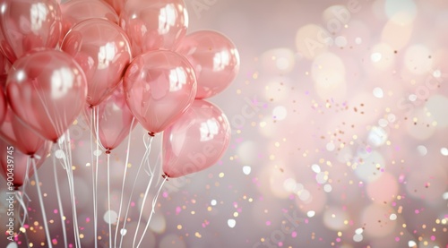 Pink Glitter Balloons Floating With Confetti