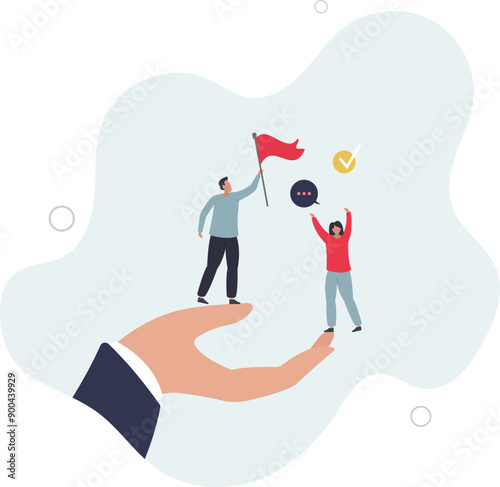 Employee retention or labor motivation to stay in work.Staff loyalty, workforce protection and human resources care .flat design.illustration with people.