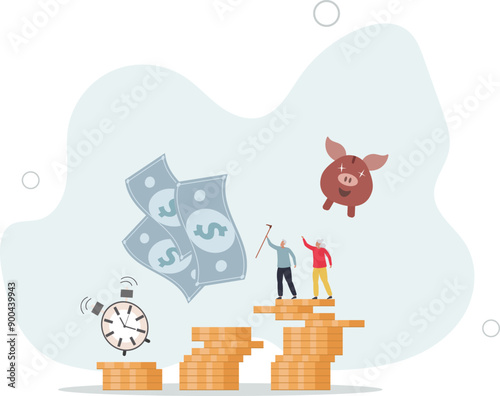 Pension fund and deposited finances for elderly times.Financial plan with income part deposit for senior retirement.flat design.illustration with people.