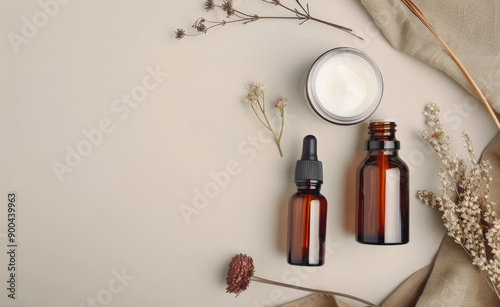 Skincare Products on a Beige Background