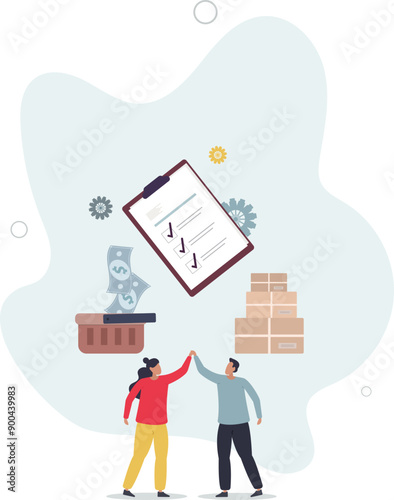 Procurement work as supply chain and order processing.Occupation with task to control demand and communication with suppliers.flat design.illustration with people.
