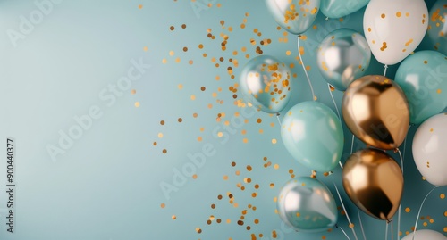 Blue and Gold Balloons With Confetti