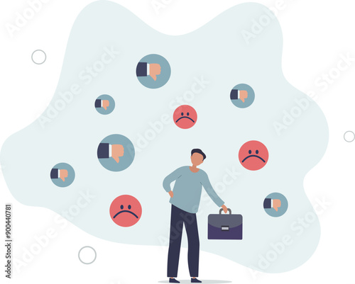 Response to negative feedback, dislike or bad customer review rating, handle complaint, business mistake or problem, satisfaction or angry opinion concept,flat design.illustration with people.