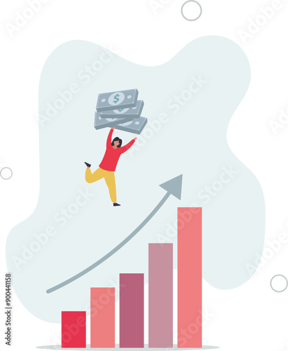 Increase revenue, income or investment profit, growing income or wealth, growth chart diagram or savings and investment return concept,flat design.illustration with people.