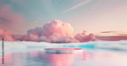 Glass on a Platform With Pink and Blue Background