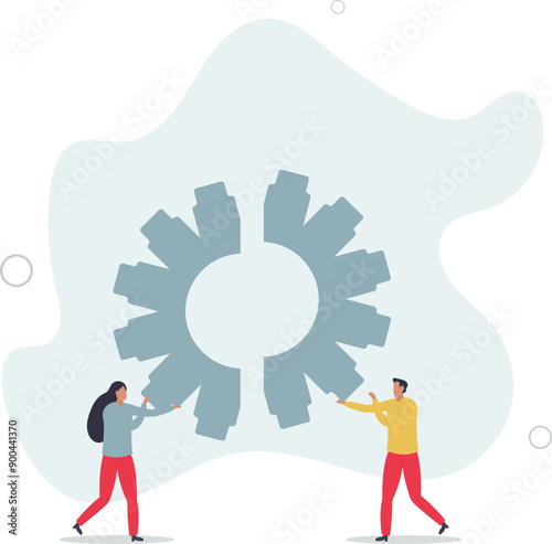 Business integration, partnership to get solution, connection or teamwork, work efficiency, optimization or organization concept,flat design.illustration with people.