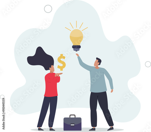 Venture capital, project pitching for funding or VC investment, selling idea for money or angel investment for startup project concept,flat design.illustration with people.