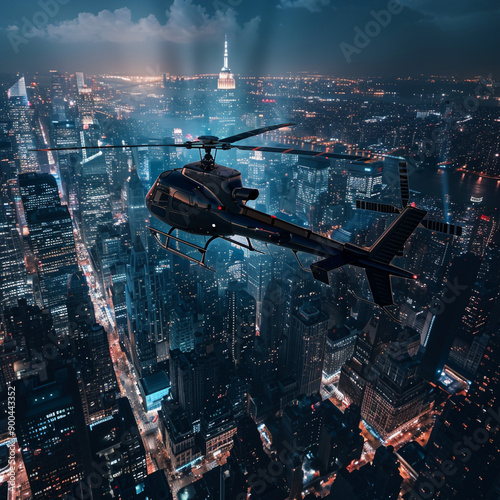 Aerial Helicopter view of cityskylines during midnight with natural light profile Angle  photo