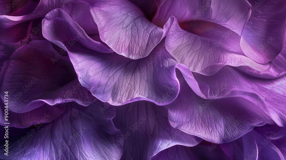 Closeup of purple flower petals with soft lighting, revealing intricate textures and delicate details Closeup of purple flower petals with soft lighting, revealing intricate textures and delicate details