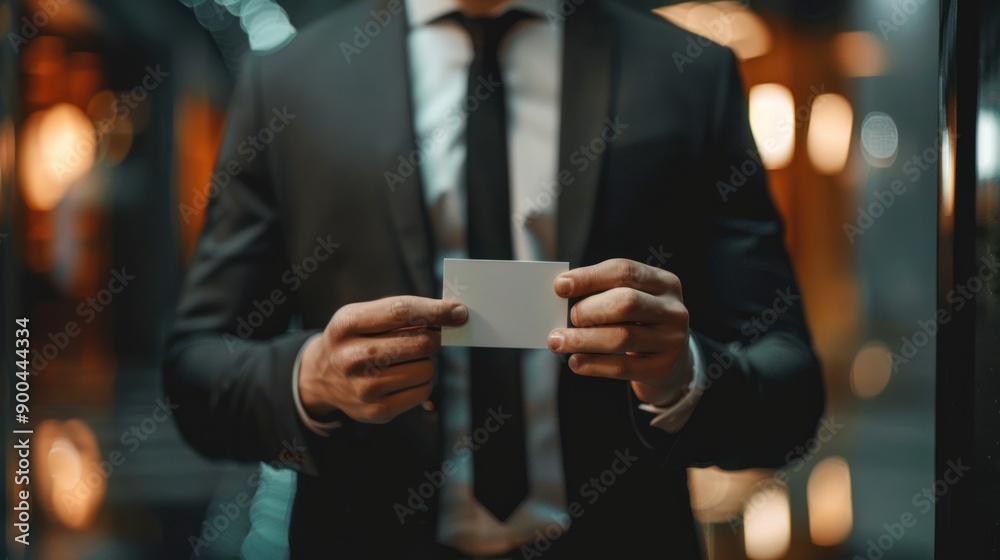 Businessman holding a blank card Businessman holding a blank card