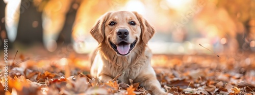 Golden Retriever in Autumn Leaves