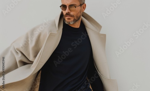 Man Wearing Sunglasses and Brown Coat