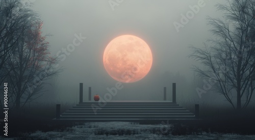 Full Moon Over Foggy Halloween Night