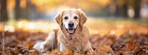 Golden Retriever in Autumn Leaves