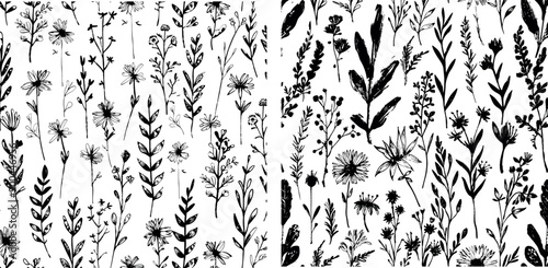 Floral abstract hand drawn brush paint background. Sketch hand drawn leaf floral paint seamless pattern.