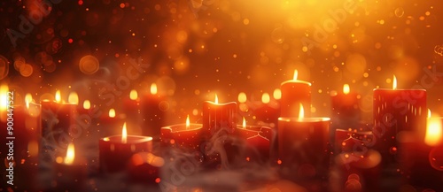 A background of burning candles in different sizes and shapes, creating an atmosphere of mystery © Pavel
