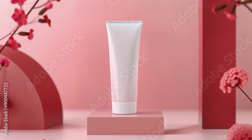 White Lotion Tube on Pink Platform