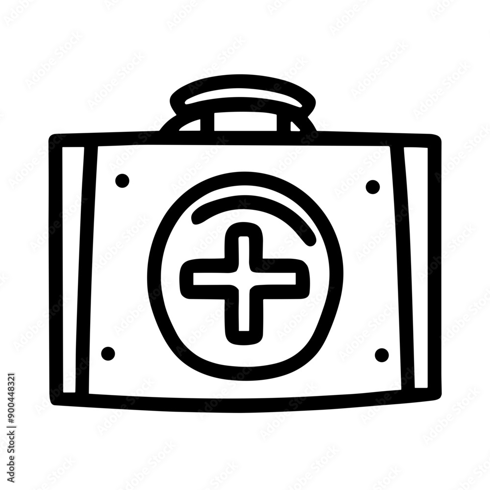 First Aid Kit Outline Illustration on White Background First Aid Kit Outline Illustration on White Background