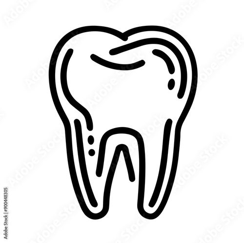 Dental tooth illustration in line art style on white background -  