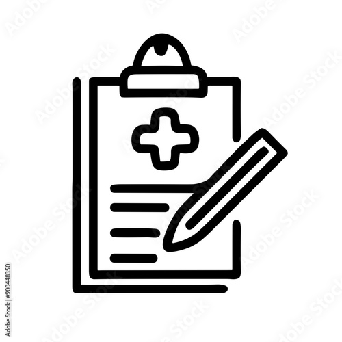 Medical clipboard with pen for patient documentation  