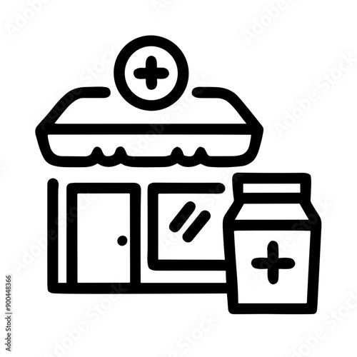 Pharmacy storefront with medicine against a minimalist background -  