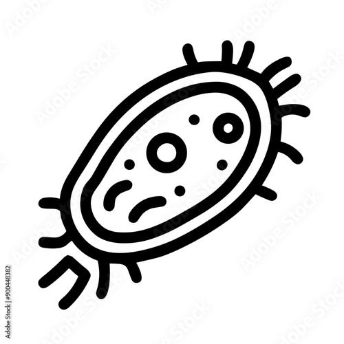 Bacterial cell illustration with defined structure in black and white  