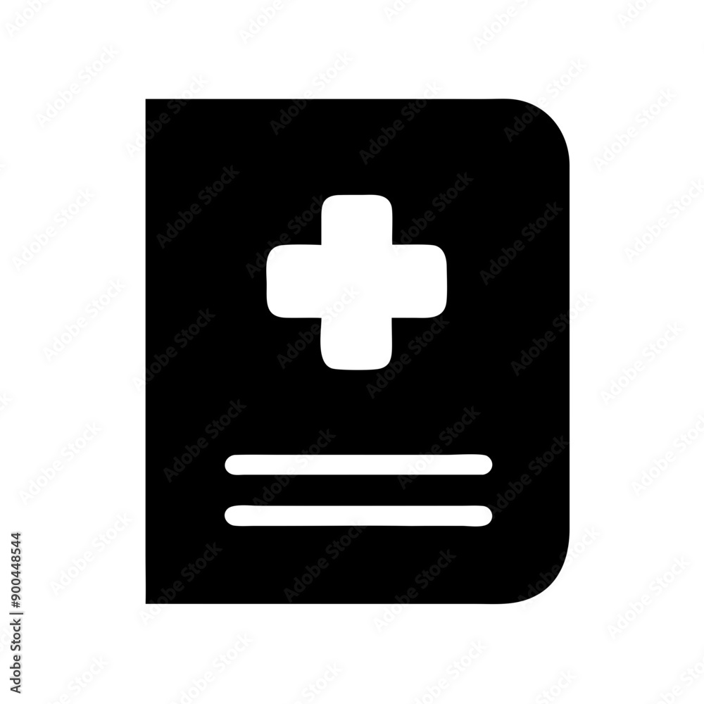 Obraz premium Medical Journal Icon with Cross Symbol on White Background 