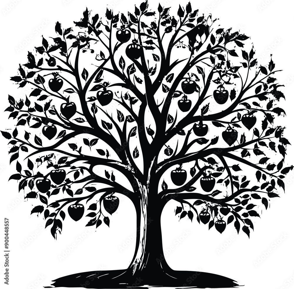 Black and white apple tree silhouette Black and white apple tree silhouette