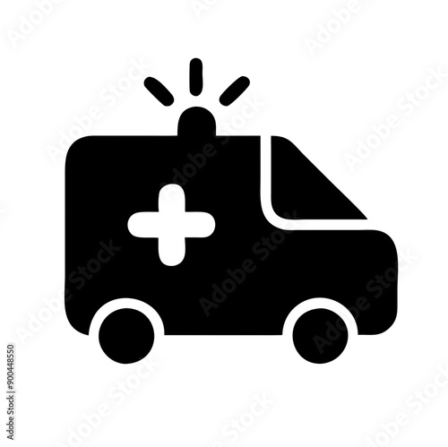 Black Ambulance Icon on White Background