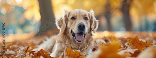 Golden Retriever in Autumn Leaves