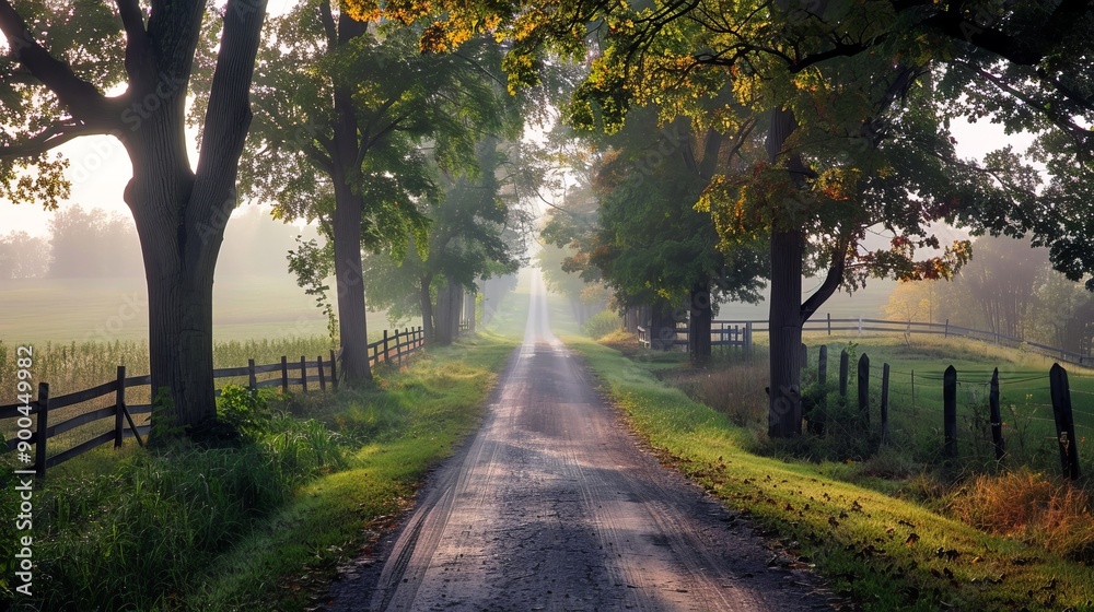 Fototapeta premium Wide view of a peaceful country road. 