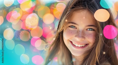 Girl Smiling With Colorful Bokeh