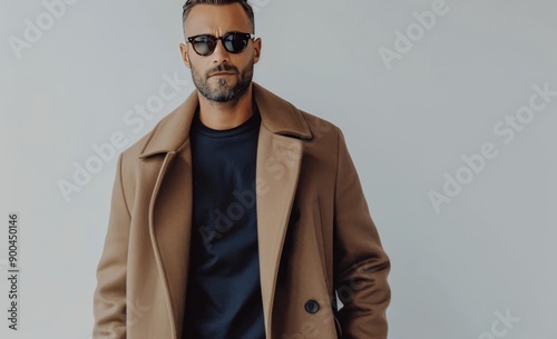 Man Wearing Sunglasses and Brown Coat
