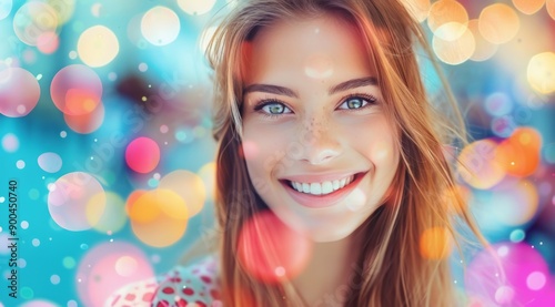 Girl Smiling With Colorful Bokeh