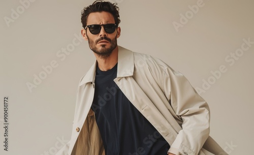 Man Wearing Sunglasses and Brown Coat